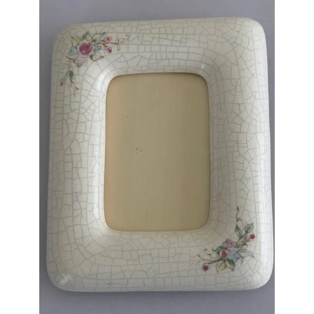 Vintage Burnes Ceramic Floral Photo Frame Cottagecore Coquette Pastel Pink 2x3